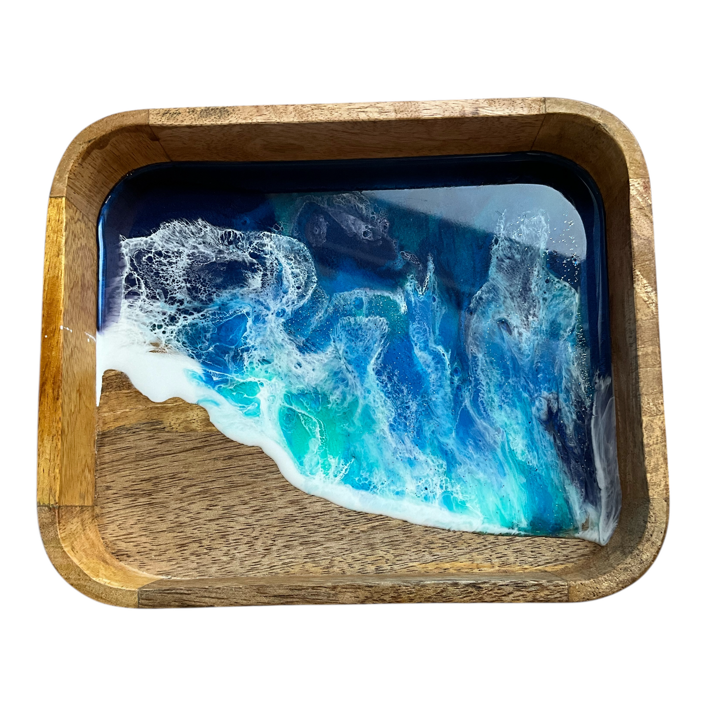 Ocean Art Mango-Holz-Tablett – Wellen, die bleiben 🌊💙2