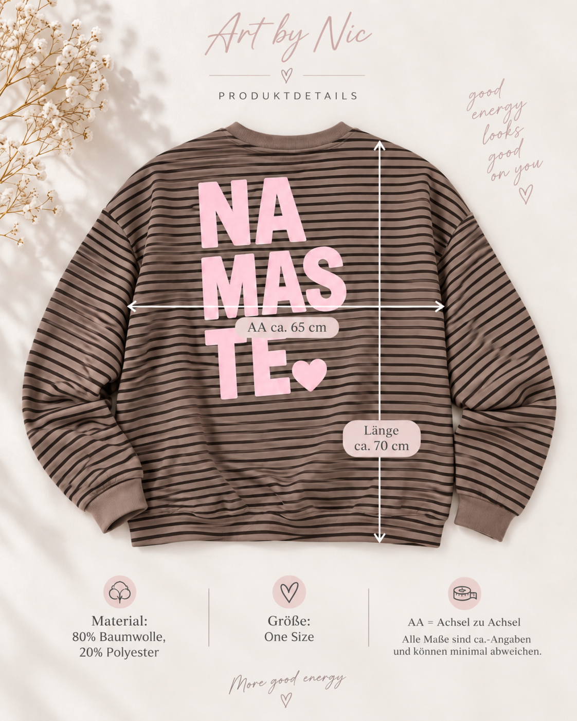 Gestreiftes Sweatshirt mit „NAMASTE“-Schriftzug
