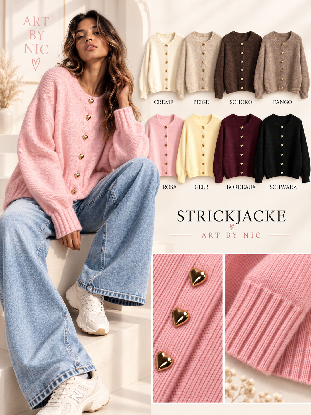 Strickjacke mit Herzknöpfen
