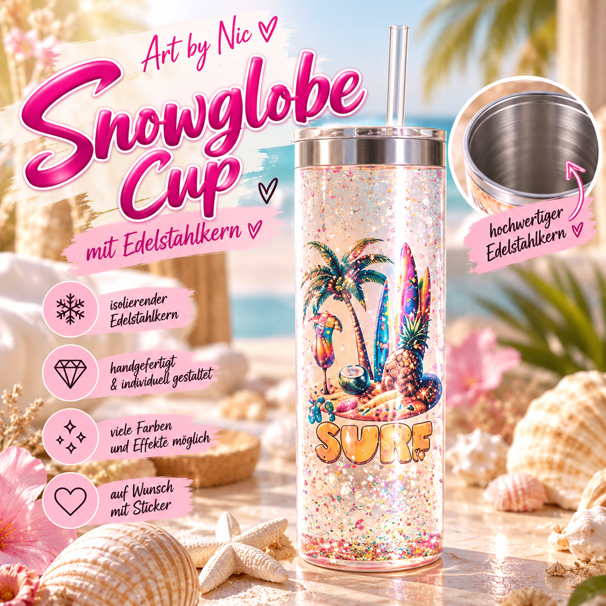Art by Nic Snowglobe Cup Isolde mit Edelstahlkern | ca. 590–600 ml 💕