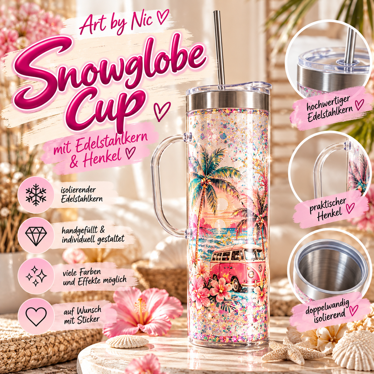Art by Nic Snowglobe Cup Isolde mit Henkel und Edelstahlkern  ca. 600ml 💕