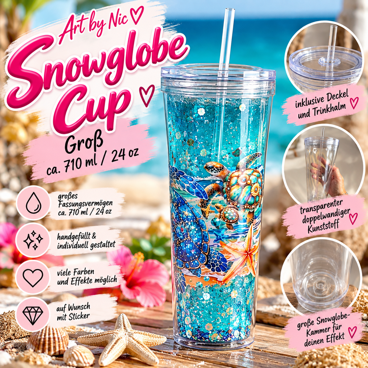 Art by Nic Snowglobe Cup  „Der Große“ | ca. 710 ml / 24 oz 💕
