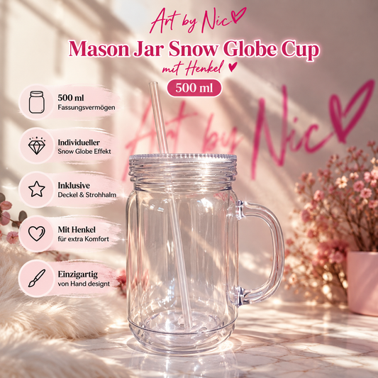 Art by Nic Mason Jar Snow Globe Cup mit Henkel – 500 ml 💕