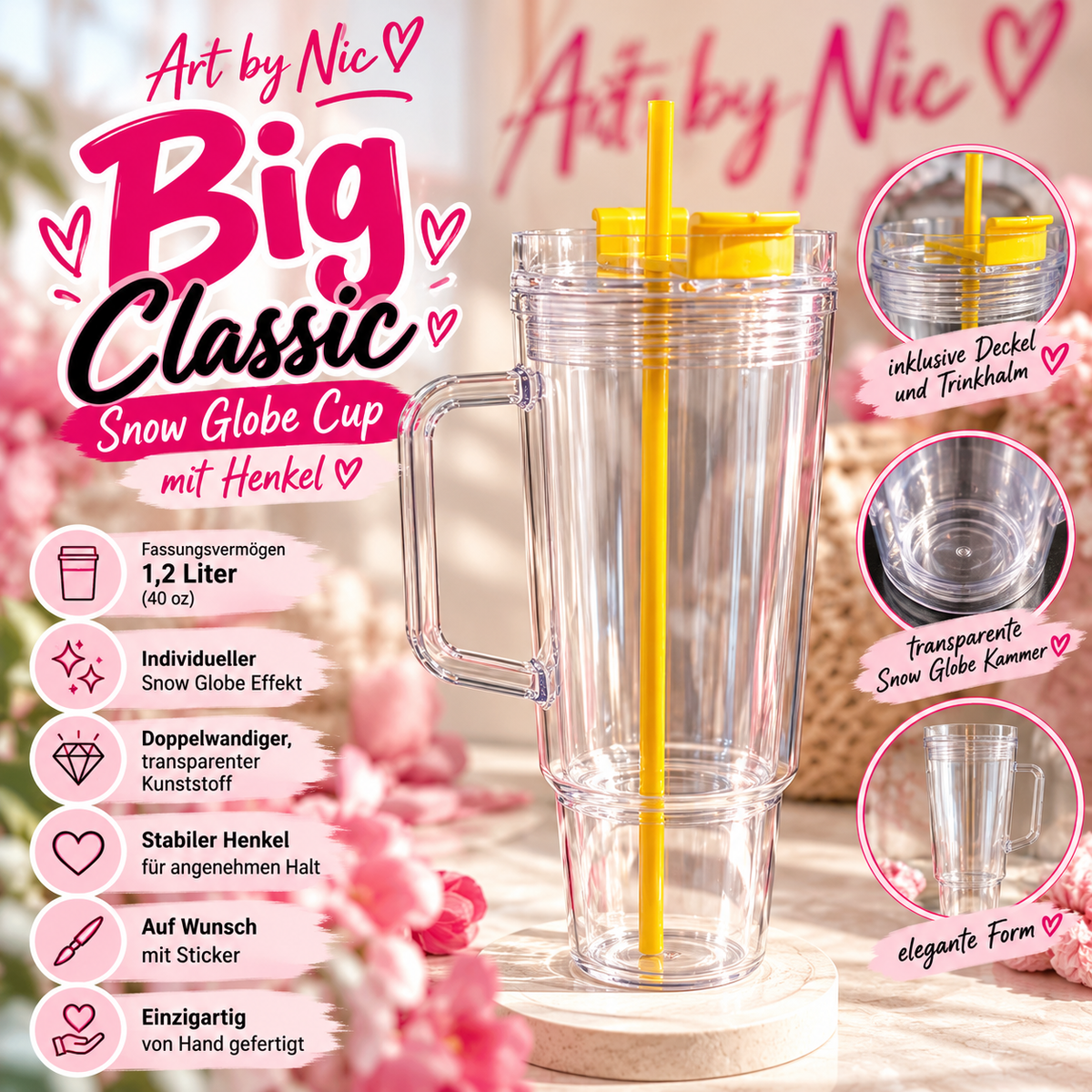 Art by Nic Big Classic – Snow Globe Cup mit Henkel | 1,2 Liter 💕