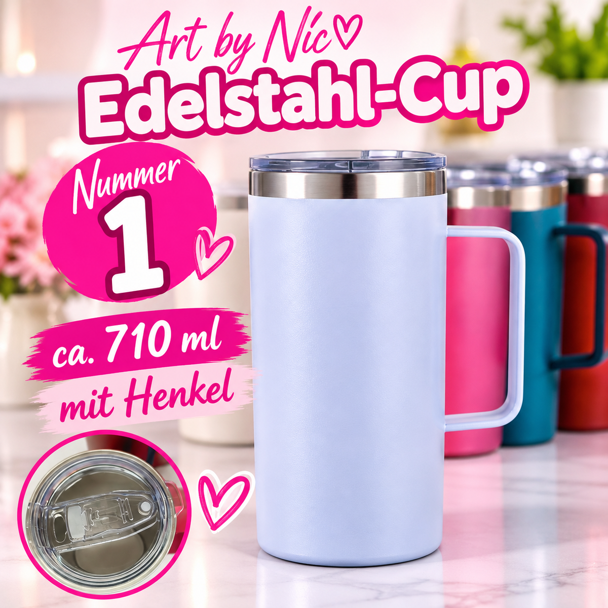 Art by Nic Edelstahl-Cup Nummer 1 | 710 ml | mit Henkel 💕