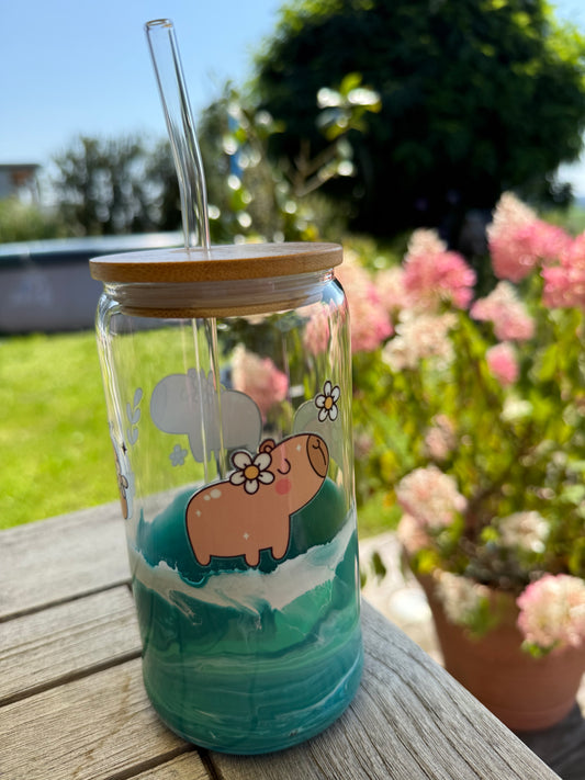 🐾 Ocean Art Capybara Glas – Handgegossen & Einzigartig