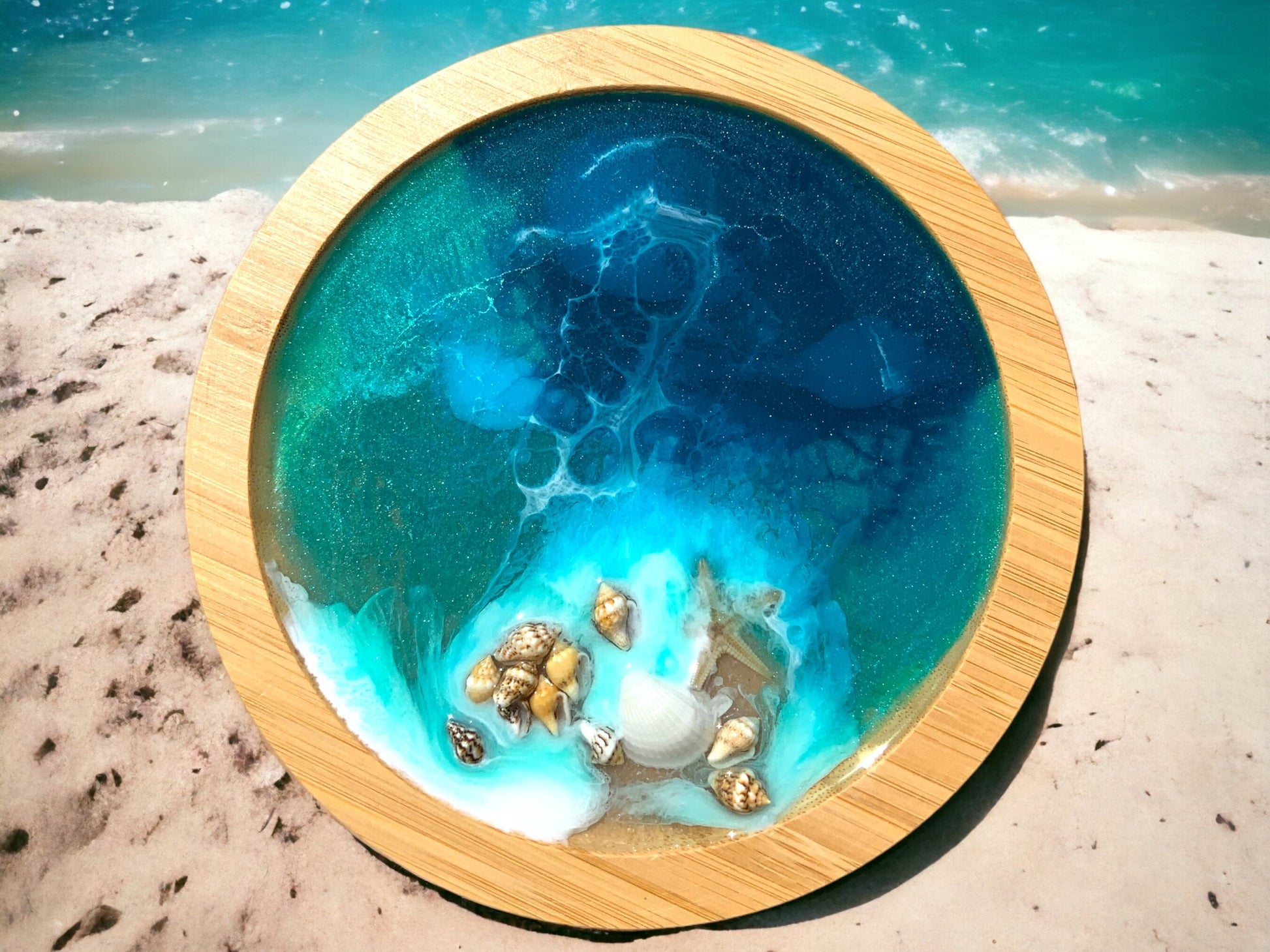Ocean Art design Deckel für Ikea serie365+ rund Box Bambus Aufbewahrung Geschenk Wellen maritim