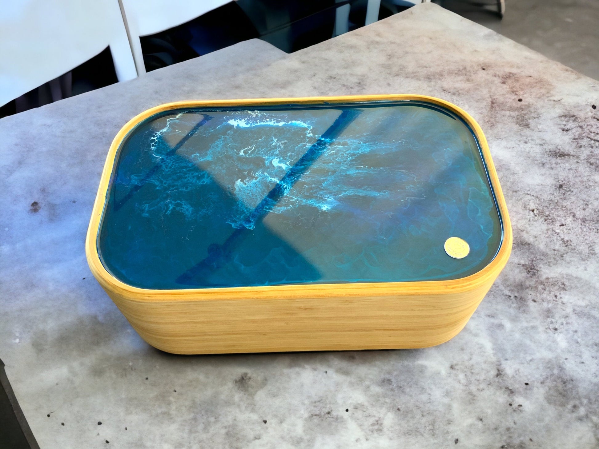 Ocean art Brotbox Brotkorb Holzbox Schachtel Box Aufbewahrung Geschenk Wellen maritim