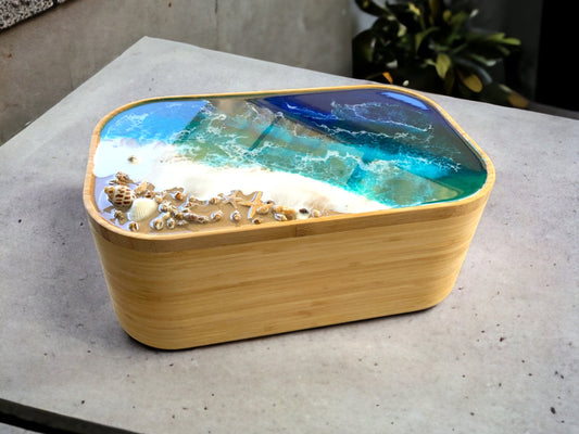 Ocean art Brotbox Brotkorb Holzbox Schachtel Box Aufbewahrung Geschenk Wellen maritim