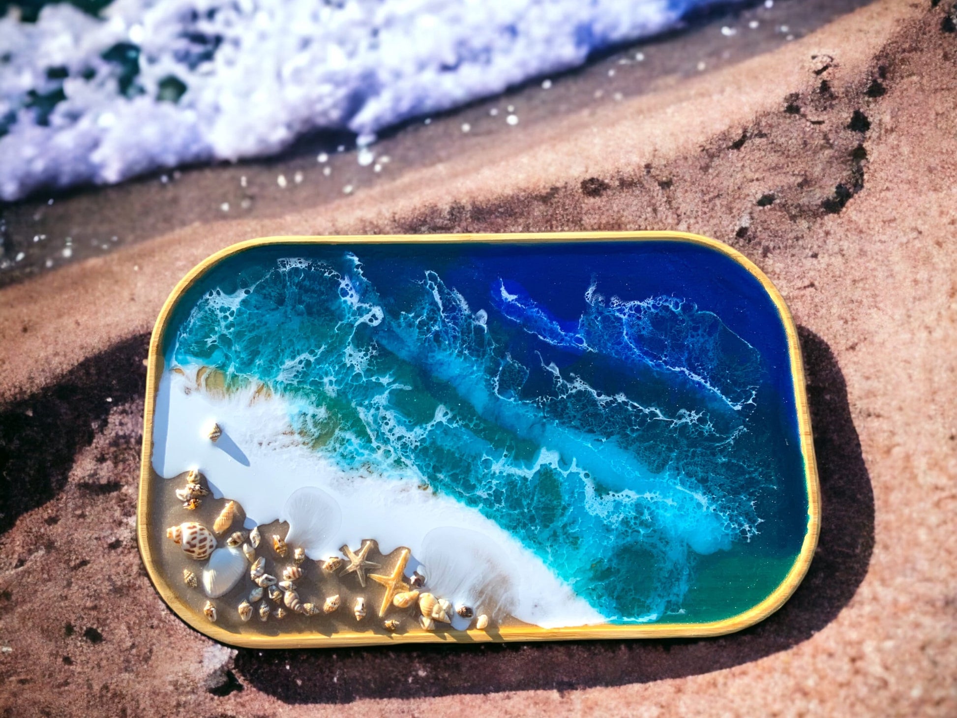 Ocean art Brotbox Brotkorb Holzbox Schachtel Box Aufbewahrung Geschenk Wellen maritim