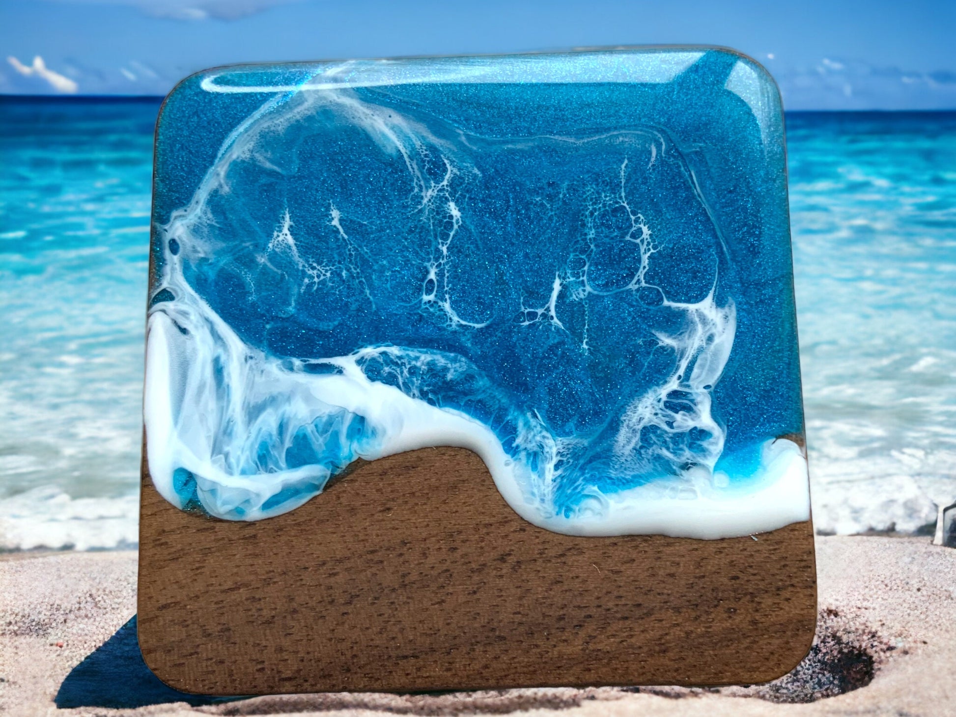 Schmuckkästchen aus Nussbaum Holz ocean Art design Ring Aufbewahrung Handarbeit Geschenke Schmuckschatulle Resin Schmuckorganizer