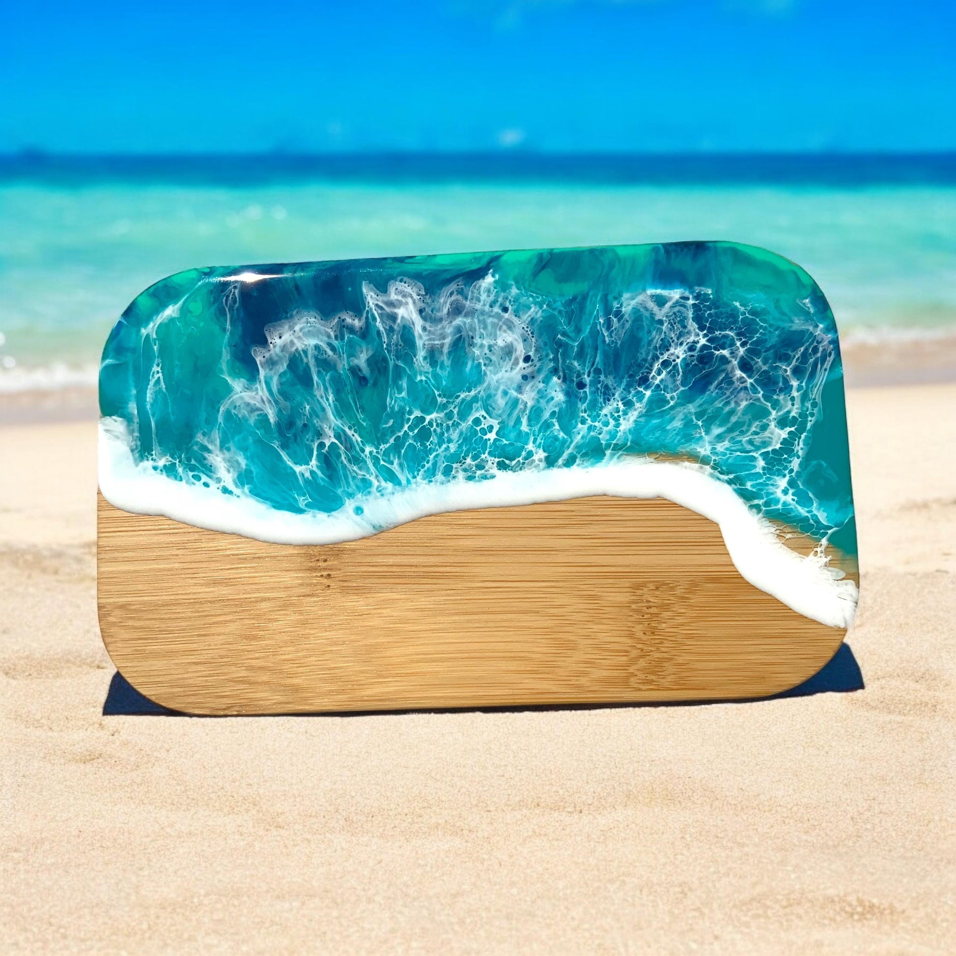 Butterdose mit Ocean Art Deckel aus Resin Bambus Keramik handveredelt maritime Kuechendeko Geschenkidee Unikat Küchenaccessoire