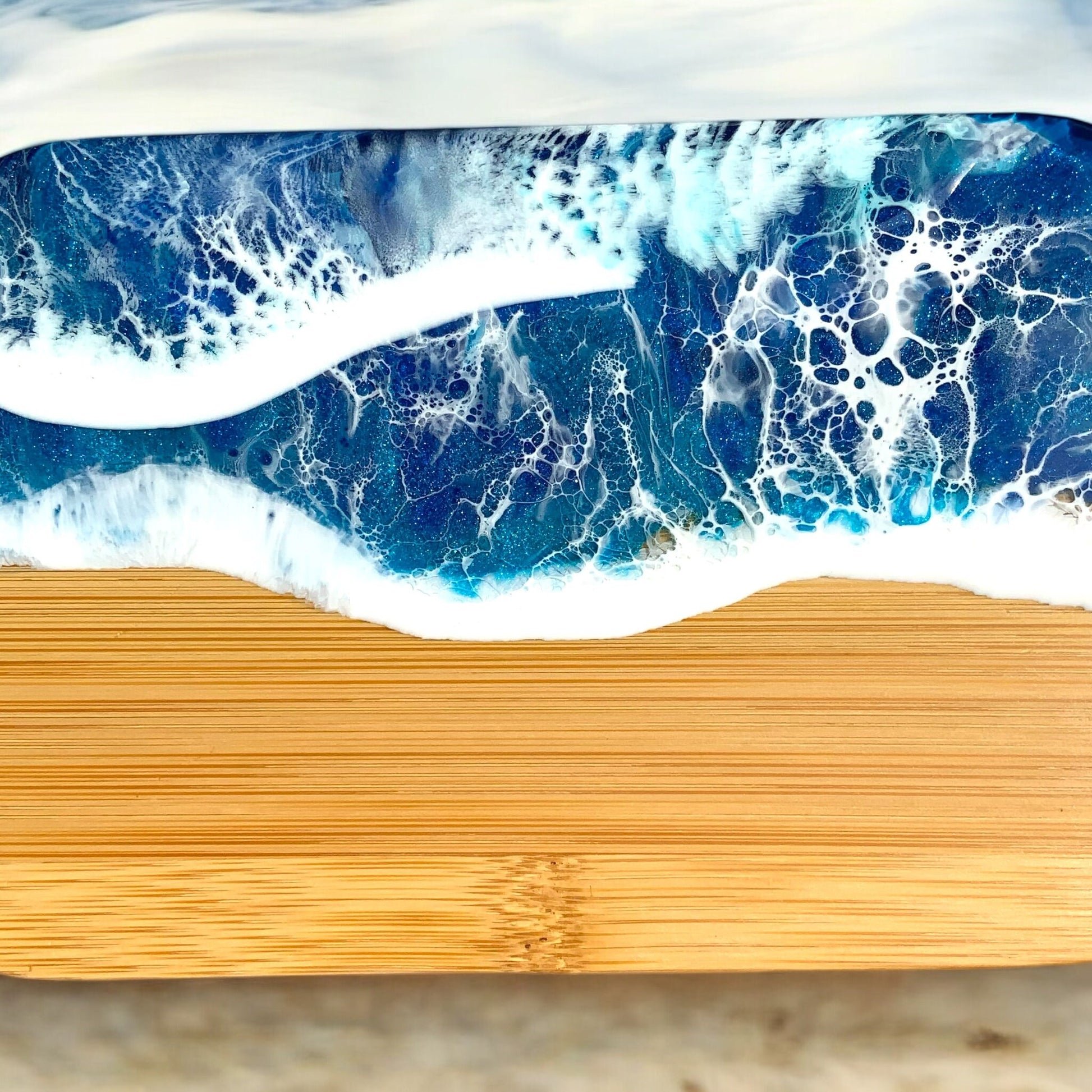 Butterdose mit Ocean Art Deckel aus Resin Bambus Keramik handveredelt maritime Kuechendeko Geschenkidee Unikat Küchenaccessoire