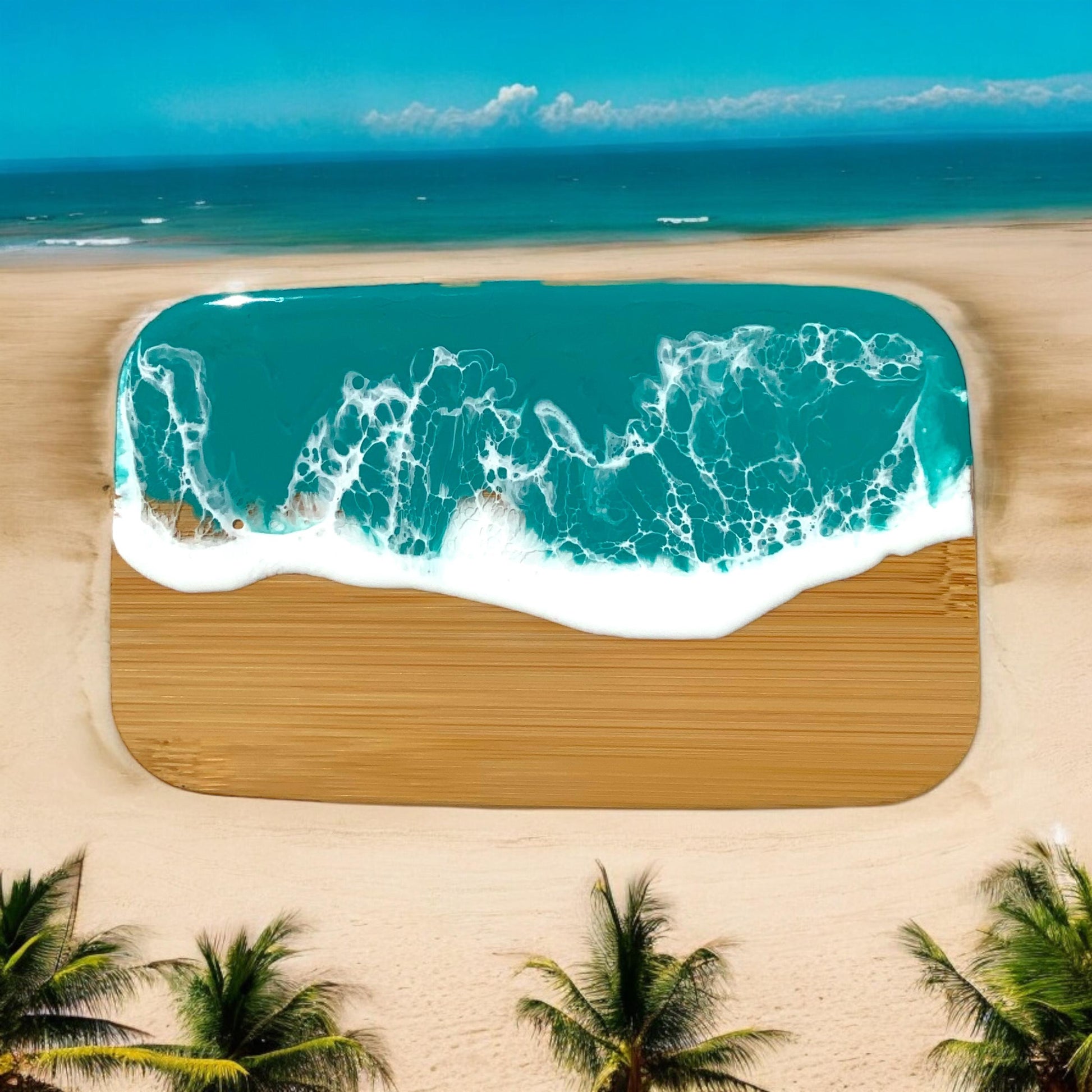 Butterdose mit Ocean Art Deckel aus Resin Bambus Keramik handveredelt maritime Kuechendeko Geschenkidee Unikat Küchenaccessoire