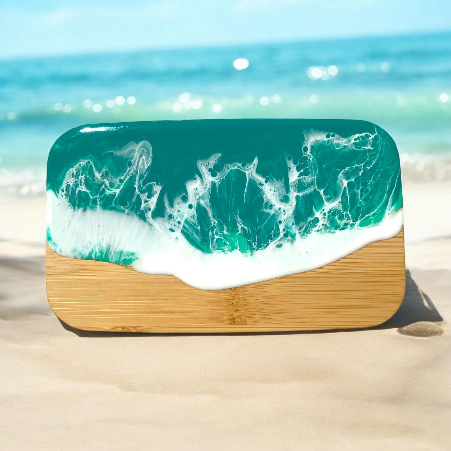 Butterdose mit Ocean Art Deckel aus Resin Bambus Keramik handveredelt maritime Kuechendeko Geschenkidee Unikat Küchenaccessoire