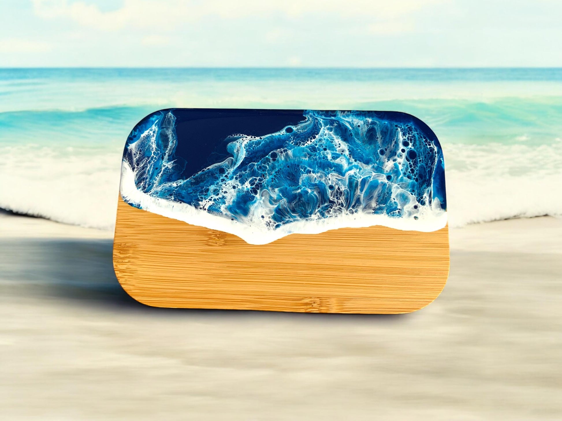 Butterdose mit Ocean Art Deckel aus Resin Bambus Keramik handveredelt maritime Kuechendeko Geschenkidee Unikat Küchenaccessoire