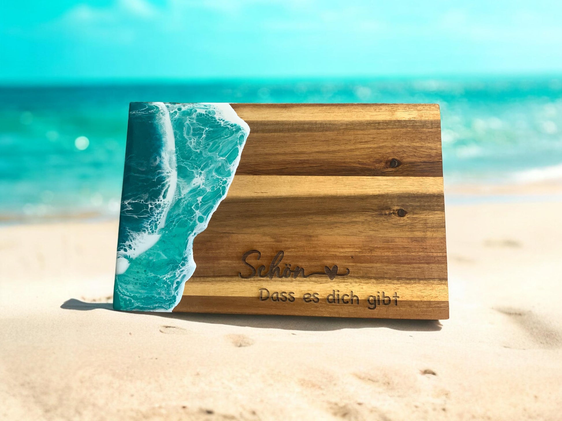 Akazienholz Brettchen schön das es dich gibt Grösse 23 x 15 x 1 cm ocean art servierbretter käse Design Schneidebrett Brotzeit