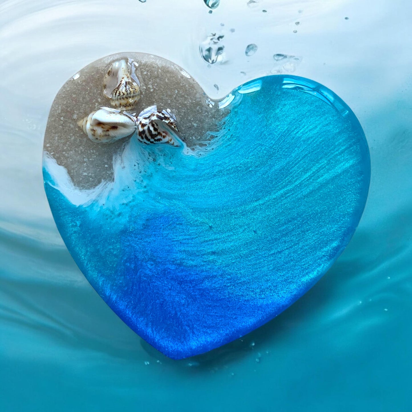 Handyhalter Ocean Art Resin mit Muscheln und Sand Handgemacht Handy Grip Pop Socket Smartphone Halterung Meer Seestern Glitzer Blau Handy