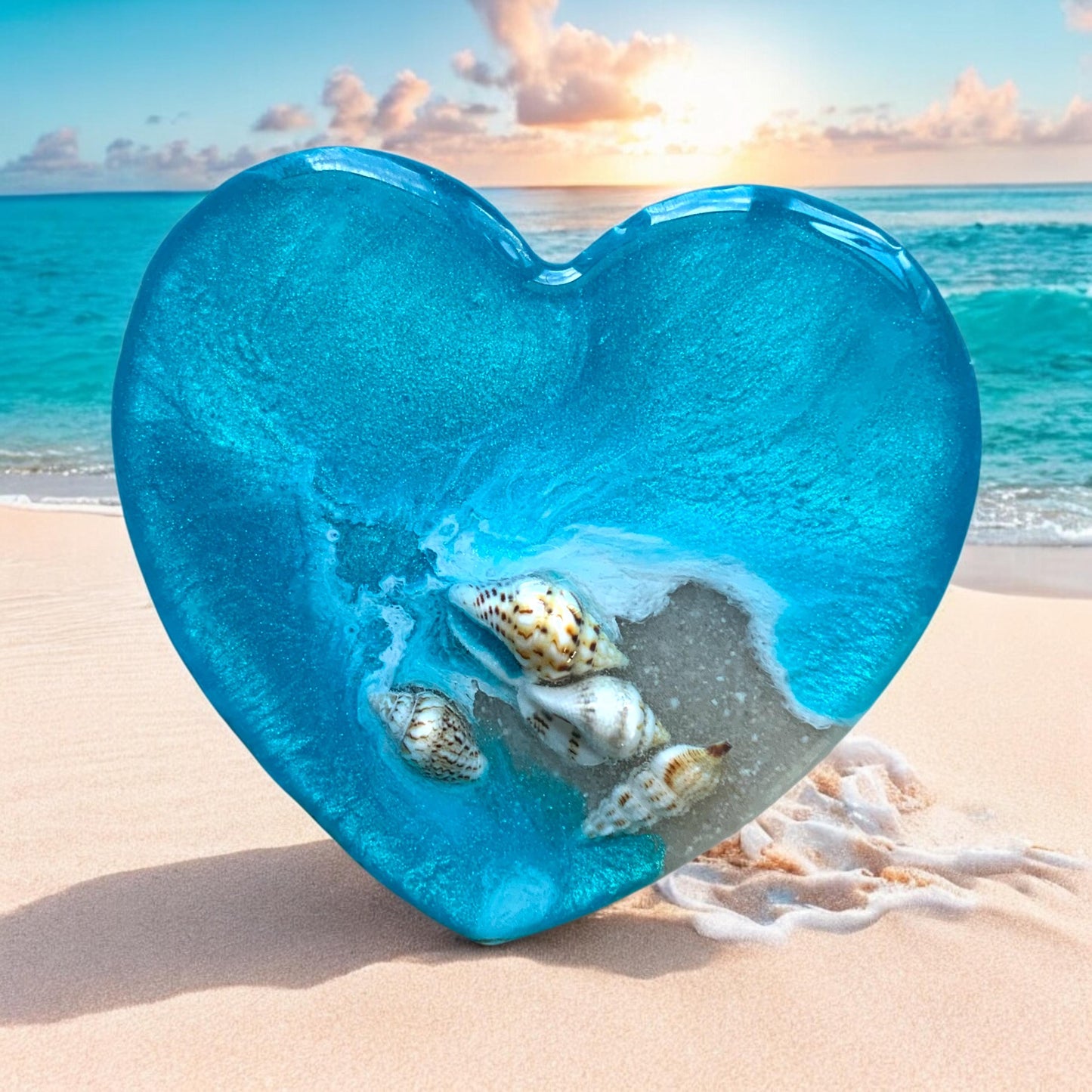 Handyhalter Ocean Art Resin mit Muscheln und Sand Handgemacht Handy Grip Pop Socket Smartphone Halterung Meer Seestern Glitzer Blau Handy