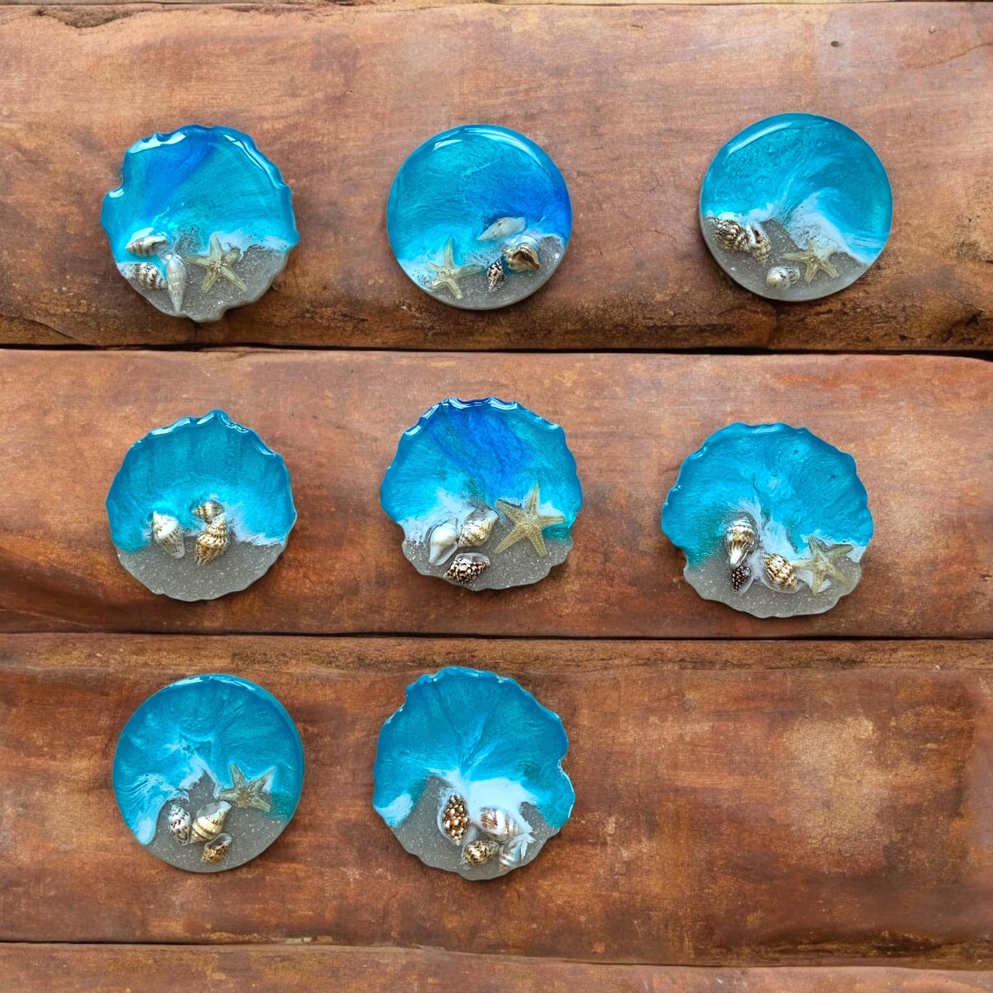 Handyhalter Ocean Art Resin mit Muscheln und Sand Handgemacht Handy Grip Pop Socket Smartphone Halterung Meer Seestern Glitzer Blau Handy