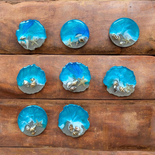 Handyhalter Ocean Art Resin mit Muscheln und Sand Handgemacht Handy Grip Pop Socket Smartphone Halterung Meer Seestern Glitzer Blau Handy