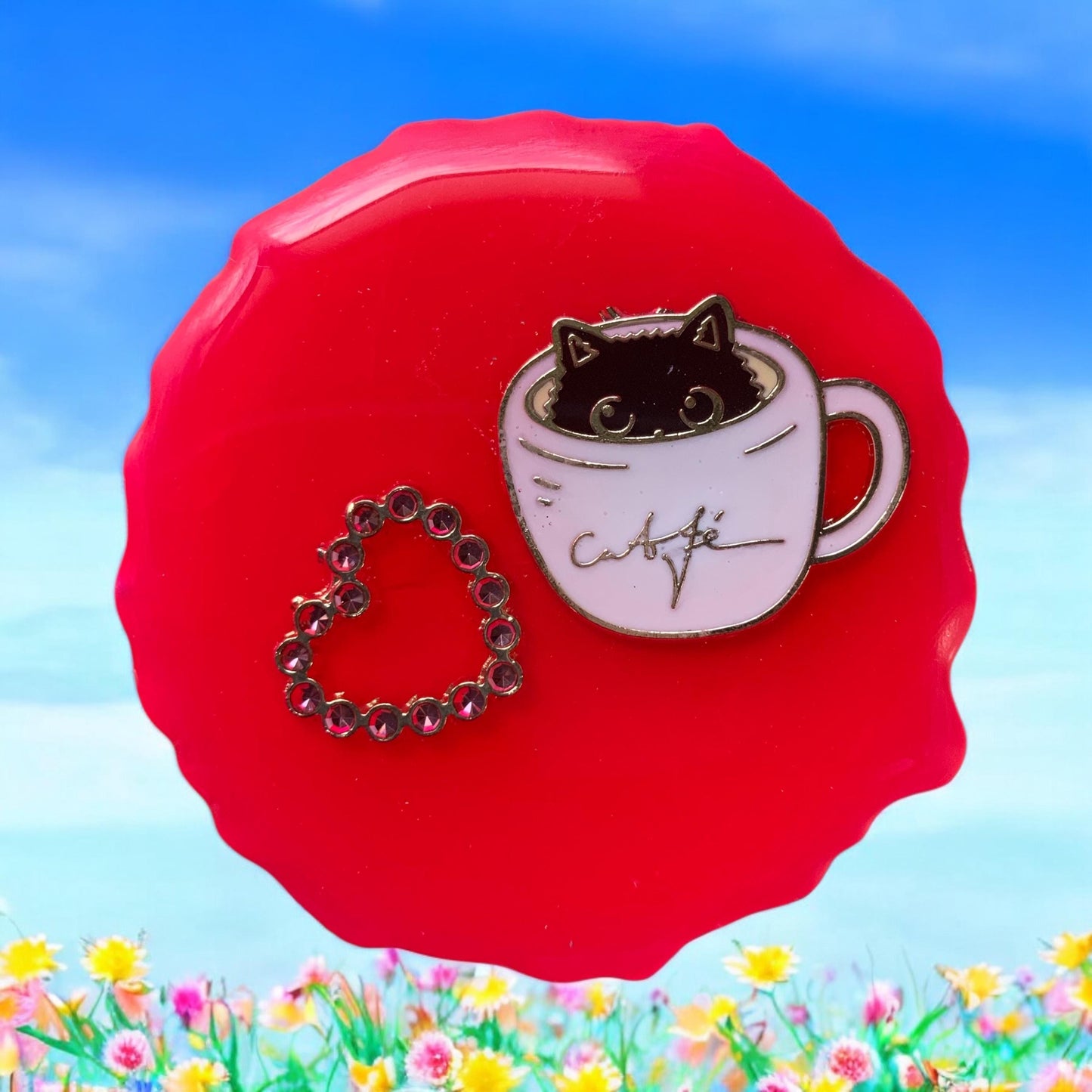 Handyhalter PopGrip Resin Pink mit Katze Kaffee Herz Girl Handgemacht Smartphone Halterung Geschenkidee Unikat Accessoire suess Handy