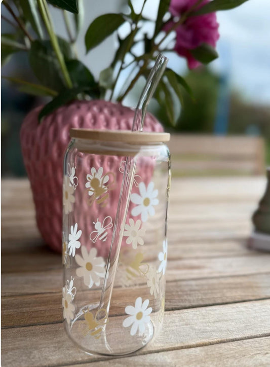 Bee Bloom – Design-Trinkglas mit Blumen & Bienen