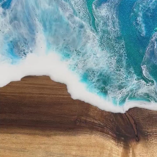 Großes Brett ocean art Servierbrett Käsebrett Akazienholz Schneidebrett Designbrett Wellen Holzbrett mit Wellen Geschenke maritim Meer
