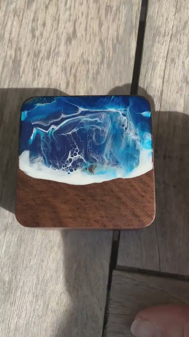 Schmuckkästchen  aus Nussbaum Holz ocean Art design Ring Aufbewahrung Handarbeit Geschenke Schmuckschatulle  Schmuckorganizer Verpackung