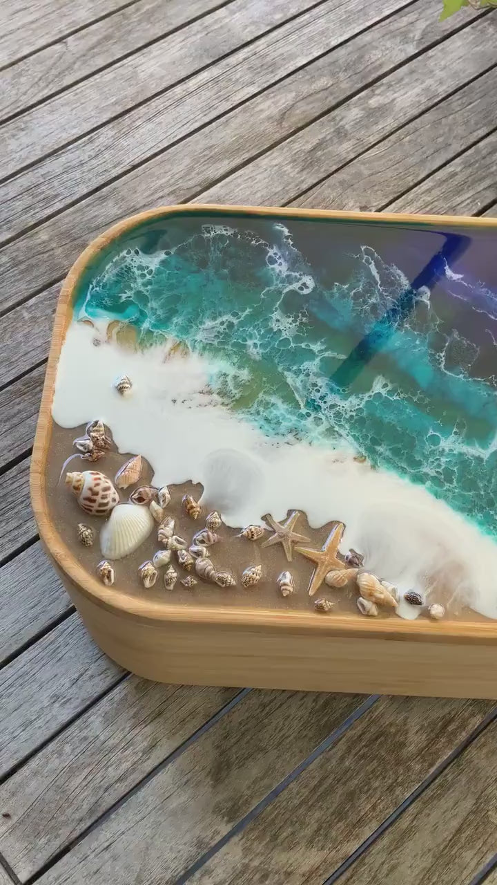 Ocean art  Brotbox Brotkorb Holzbox Schachtel Box Aufbewahrung Geschenk Wellen maritim