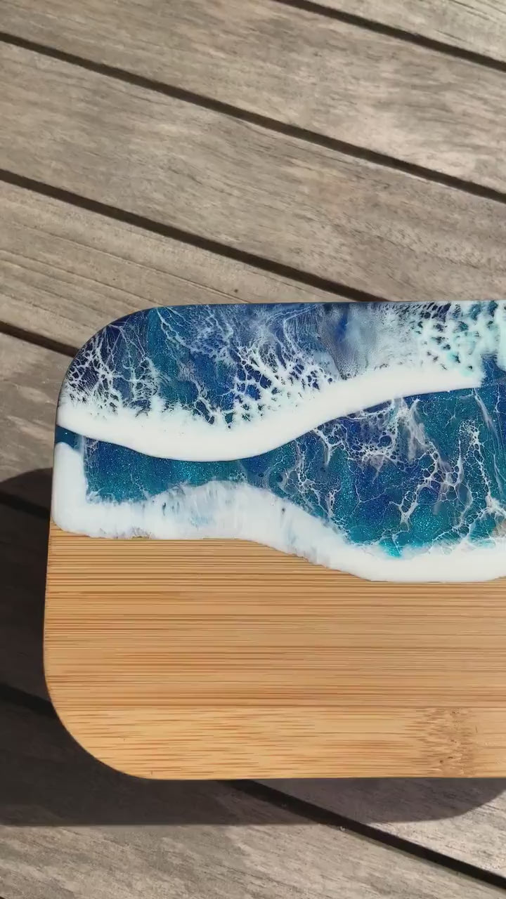Butterdose mit Ocean Art Deckel aus Resin Bambus Keramik handveredelt maritime Kuechendeko Geschenkidee Unikat Küchenaccessoire
