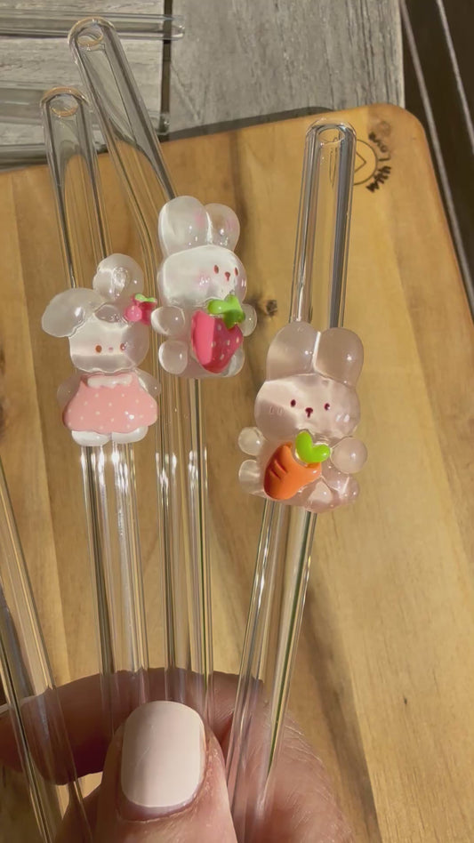 Glasstrohhalme mit süßen Häschen & Teddybären 🐰🧸✨