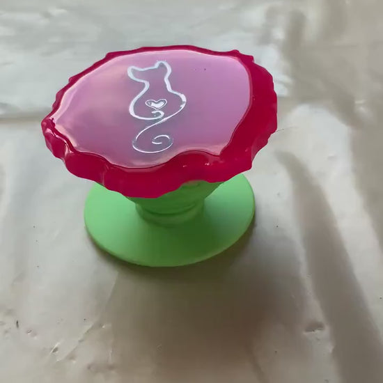 Handyhalter PopGrip Resin Pink mit Katze Kaffee Herz Girl Handgemacht Smartphone Halterung Geschenkidee Unikat Accessoire suess Handy