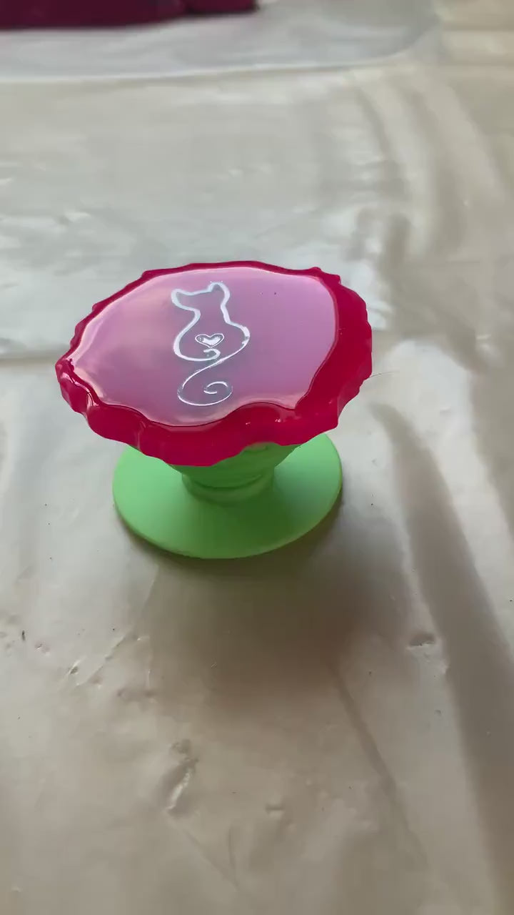 Handyhalter PopGrip Resin Pink mit Katze Kaffee Herz Girl Handgemacht Smartphone Halterung Geschenkidee Unikat Accessoire suess Handy