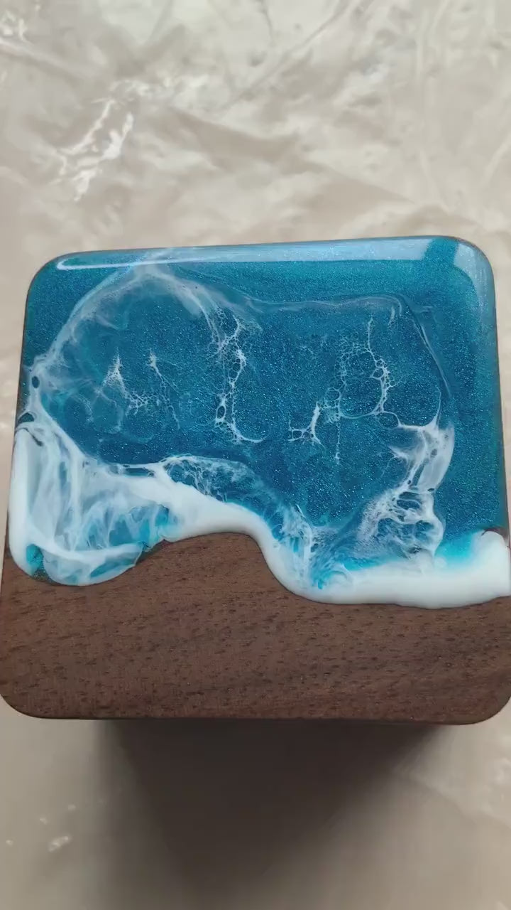 Schmuckkästchen  aus Nussbaum Holz ocean Art design Ring Aufbewahrung Handarbeit Geschenke Schmuckschatulle Resin Schmuckorganizer